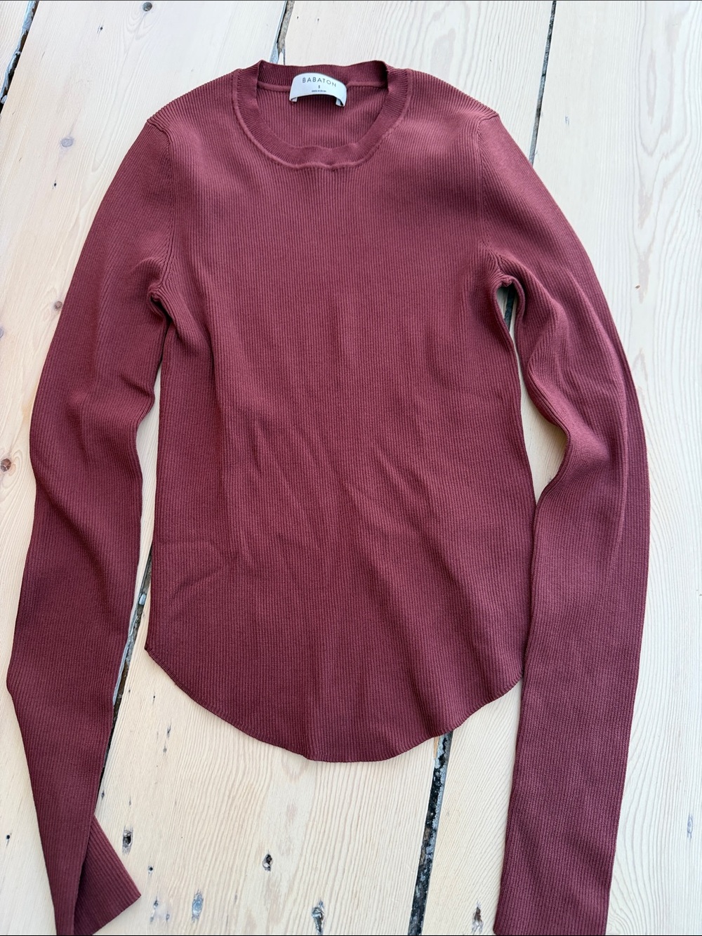 Babaton Ribbed Crewneck Top - Brick SMALL